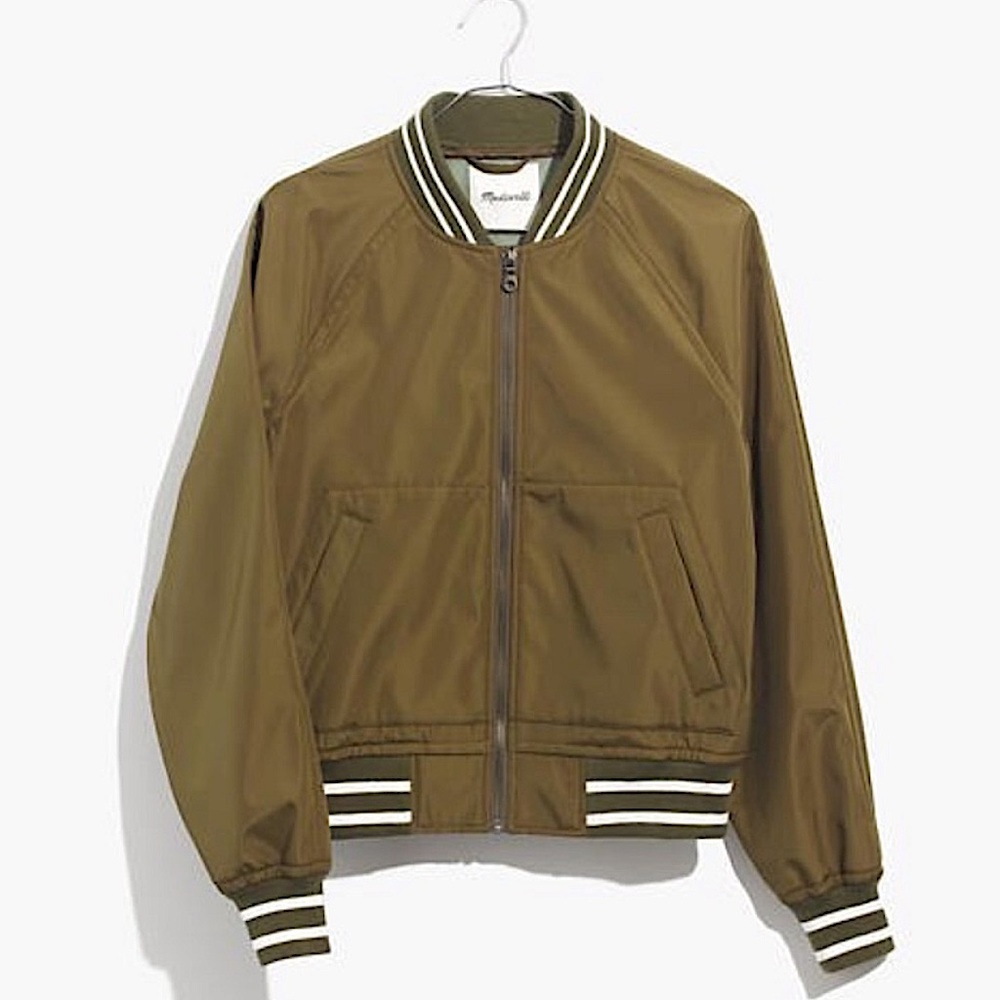 Madewell Varsity Bomber Jacket in Olive